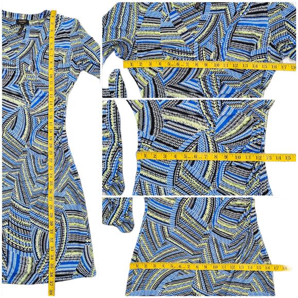 Stripe Patchwork Dress Stretch Surplice Size XS Laundry Shelli Segal Green Blue - Picture 6 of 8